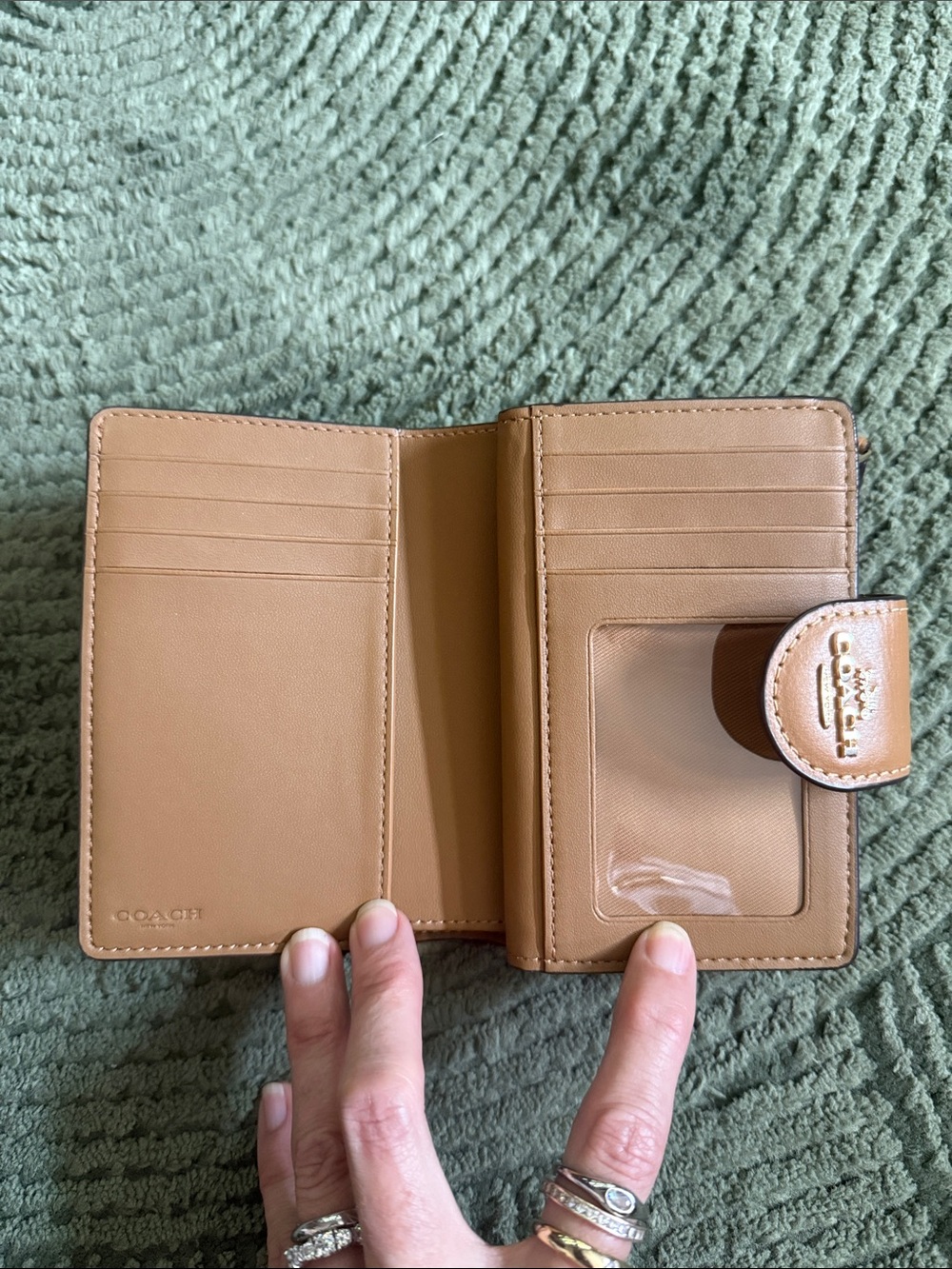 Coach Beige Signature Canvas Compact Wallet with Leather Snap - Picture 3 of 5